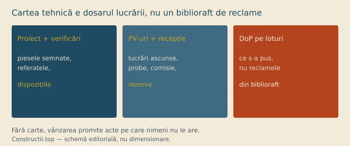 Schemă: proiect și verificări, procese-verbale și recepție, declarații de performanță pe loturile puse